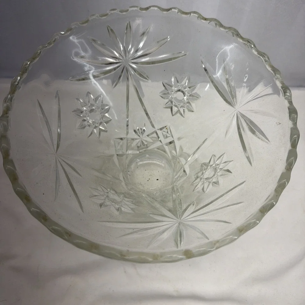 Unique Anchor Hocking Starburst Clear Early American Precut Glass Bowl-Vase